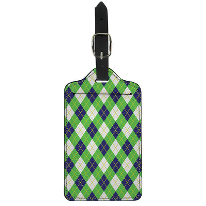 Green Navy And White Argyle Print Luggage Tag