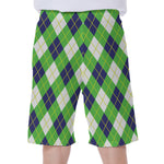 Green Navy And White Argyle Print Men's Beach Shorts