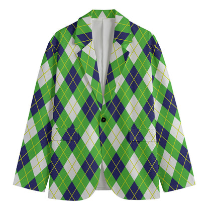 Green Navy And White Argyle Print Men's Blazer