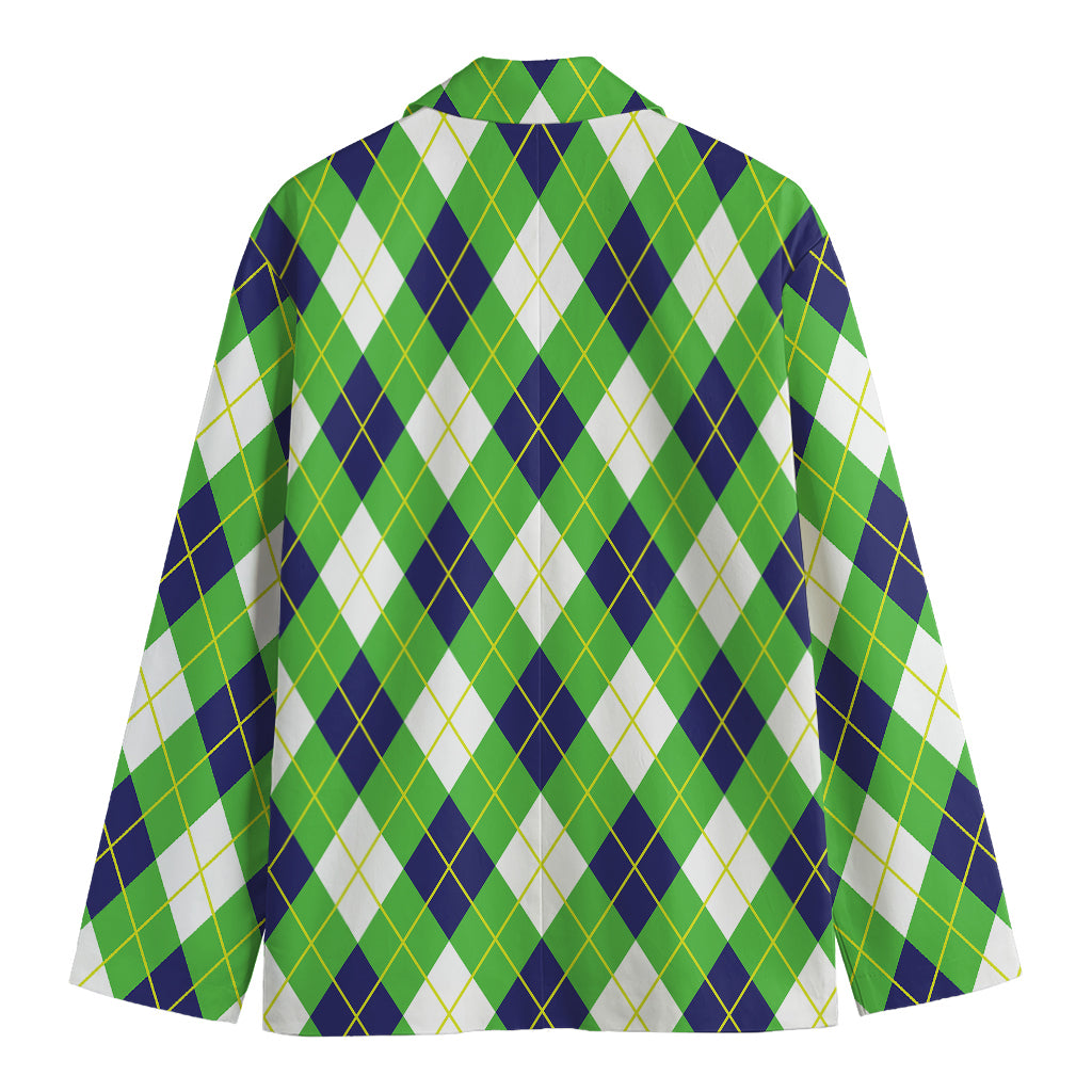 Green Navy And White Argyle Print Men's Blazer