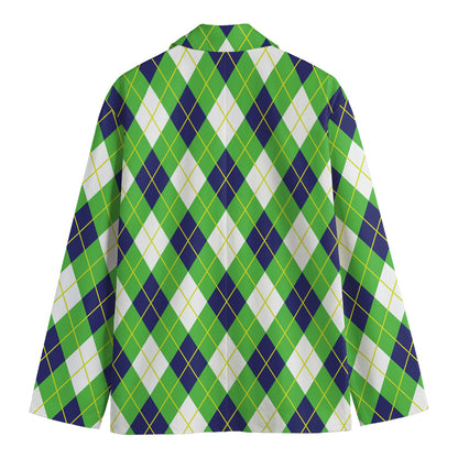Green Navy And White Argyle Print Men's Blazer