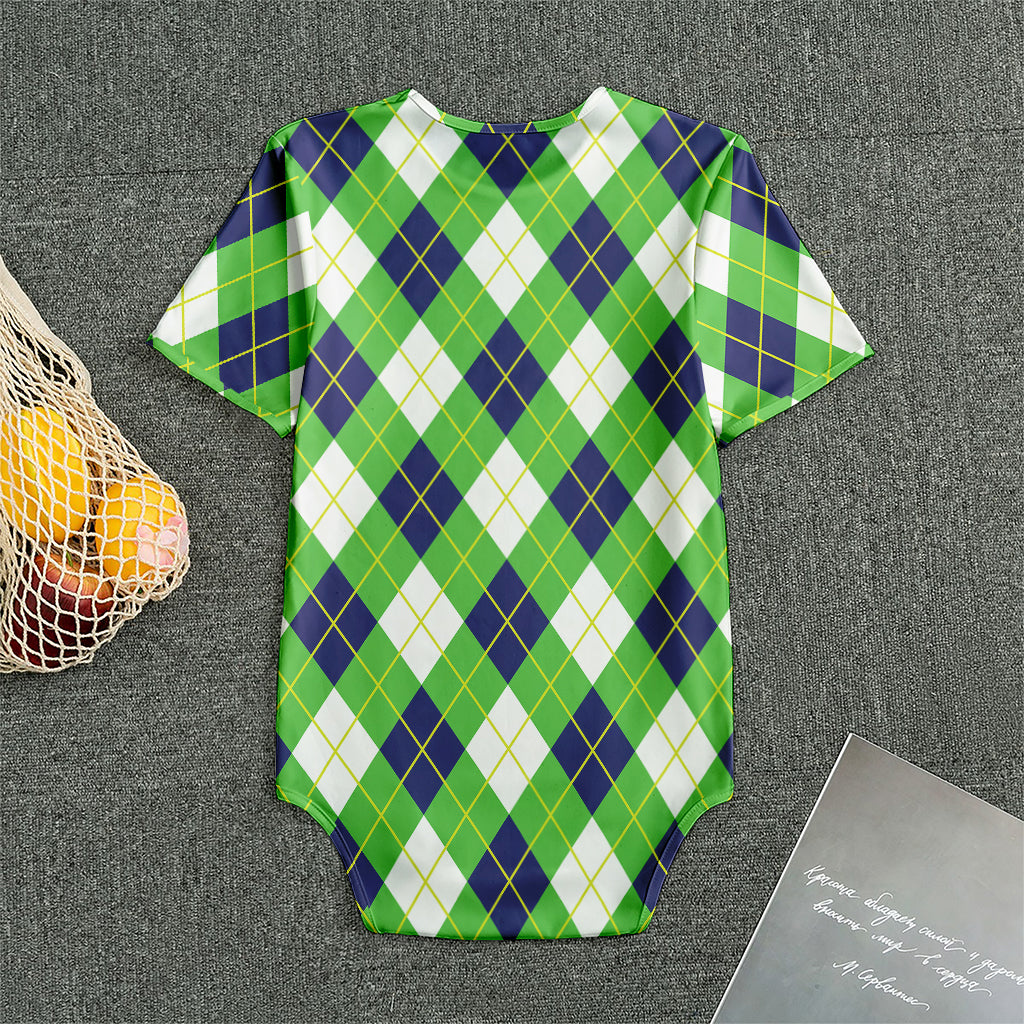 Green Navy And White Argyle Print Men's Bodysuit