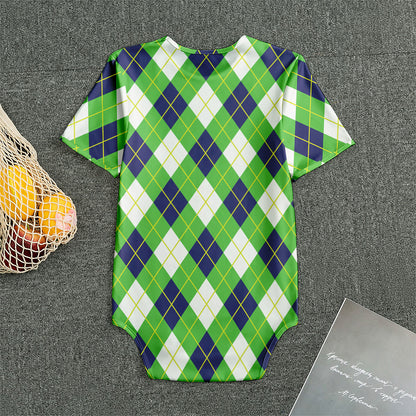 Green Navy And White Argyle Print Men's Bodysuit