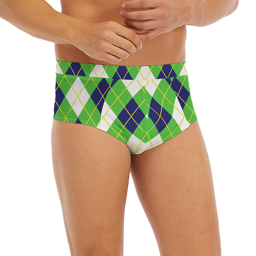 Green Navy And White Argyle Print Men's Briefs