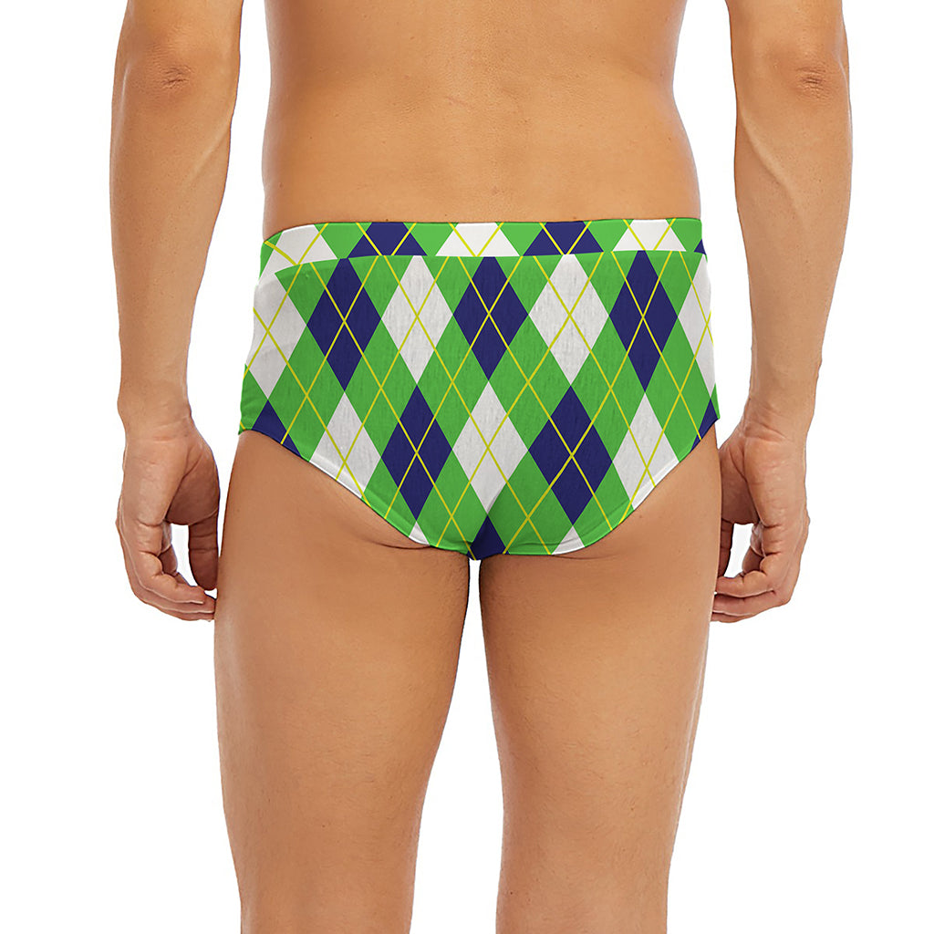 Green Navy And White Argyle Print Men's Briefs