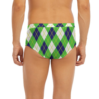 Green Navy And White Argyle Print Men's Briefs