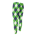 Green Navy And White Argyle Print Men's Compression Pants