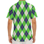 Green Navy And White Argyle Print Men's Deep V-Neck Shirt