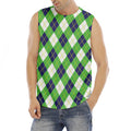 Green Navy And White Argyle Print Men's Fitness Tank Top