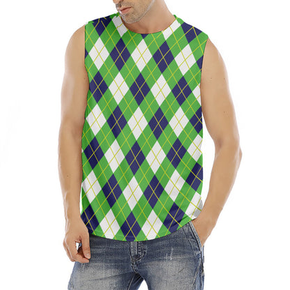 Green Navy And White Argyle Print Men's Fitness Tank Top