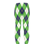 Green Navy And White Argyle Print Men's leggings