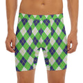 Green Navy And White Argyle Print Men's Long Boxer Briefs