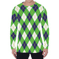 Green Navy And White Argyle Print Men's Long Sleeve T-Shirt