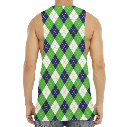 Green Navy And White Argyle Print Men's Muscle Tank Top