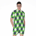 Green Navy And White Argyle Print Men's Rompers