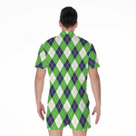 Green Navy And White Argyle Print Men's Rompers