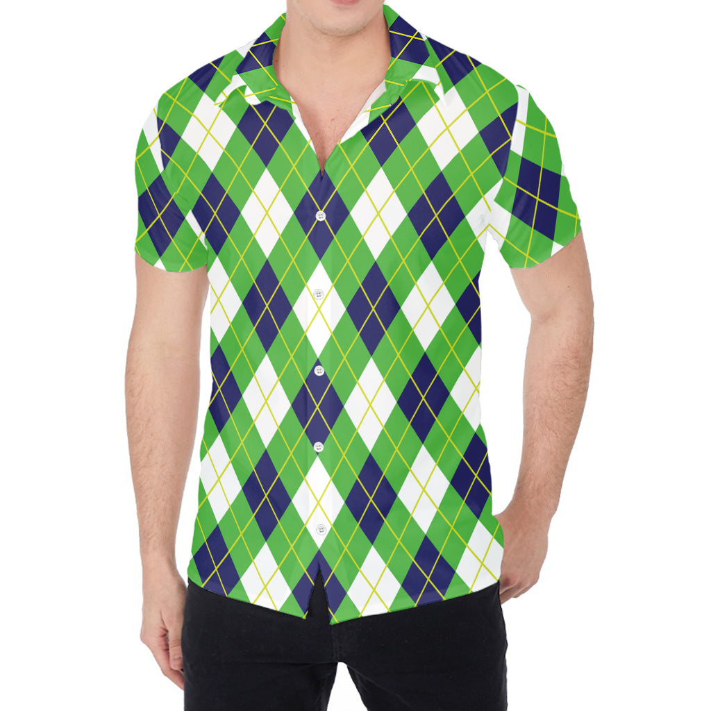 Green Navy And White Argyle Print Men's Shirt