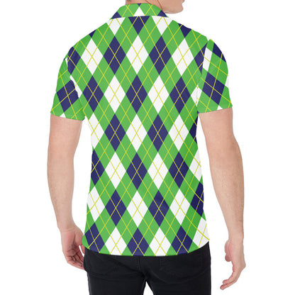 Green Navy And White Argyle Print Men's Shirt