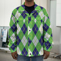 Green Navy And White Argyle Print Men's Shirt Jacket