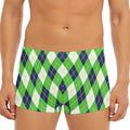 Green Navy And White Argyle Print Men's Short Boxer Briefs