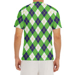 Green Navy And White Argyle Print Men's Short Sleeve Rash Guard