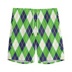 Green Navy And White Argyle Print Men's Sports Shorts