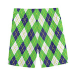 Green Navy And White Argyle Print Men's Sports Shorts