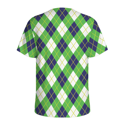 Green Navy And White Argyle Print Men's Sports T-Shirt