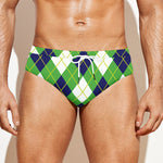 Green Navy And White Argyle Print Men's Swim Briefs