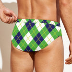 Green Navy And White Argyle Print Men's Swim Briefs
