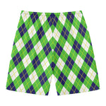 Green Navy And White Argyle Print Men's Swim Trunks