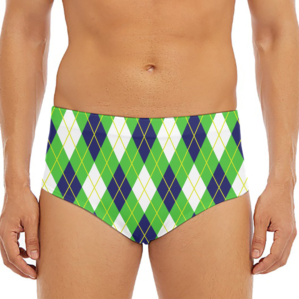 Green Navy And White Argyle Print Men's Triangle Swim Briefs
