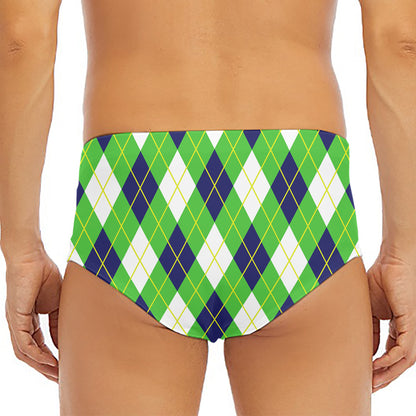 Green Navy And White Argyle Print Men's Triangle Swim Briefs