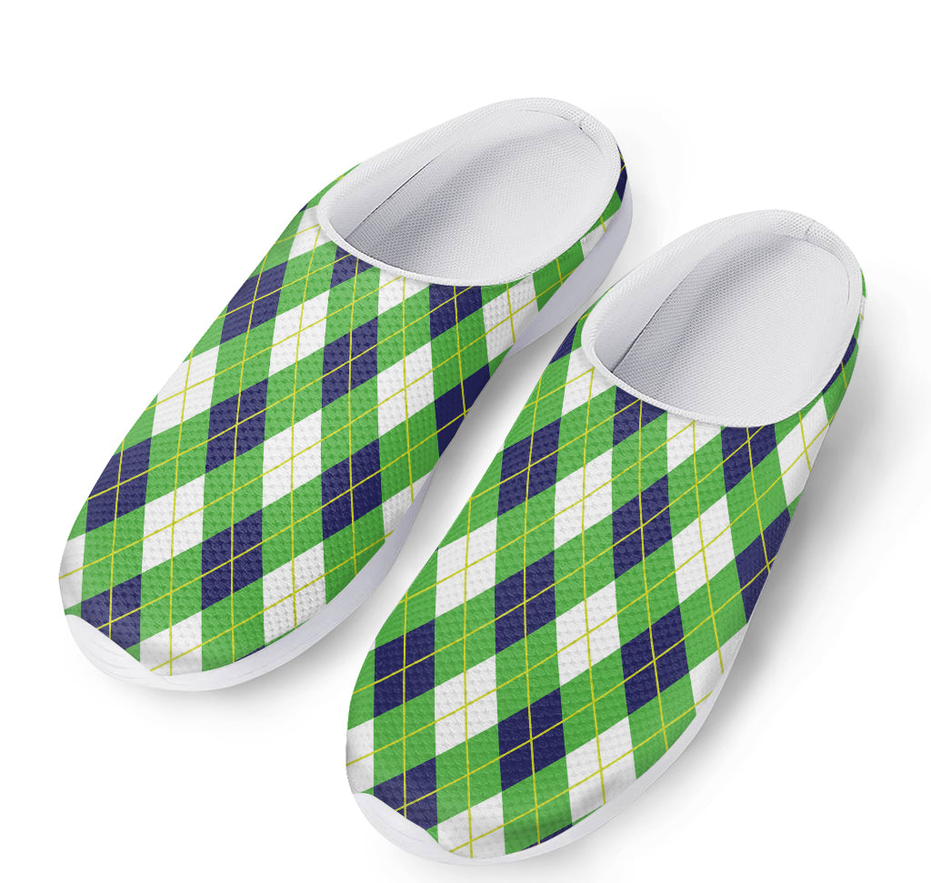 Green Navy And White Argyle Print Mesh Casual Shoes
