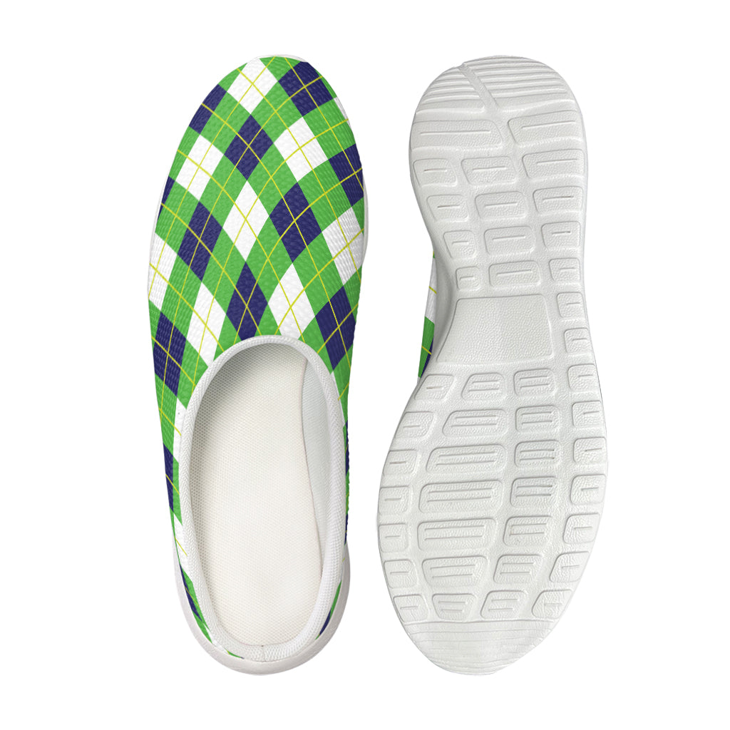Green Navy And White Argyle Print Mesh Casual Shoes