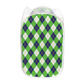 Green Navy And White Argyle Print Mesh Laundry Hamper