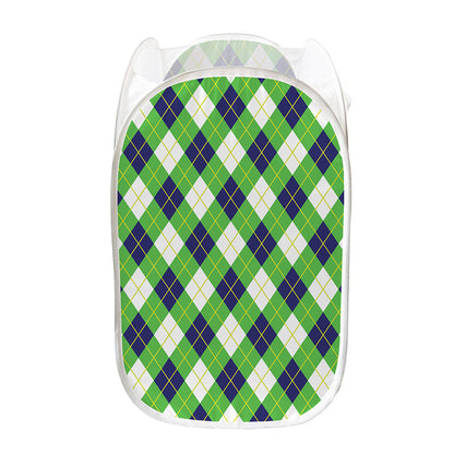 Green Navy And White Argyle Print Mesh Laundry Hamper