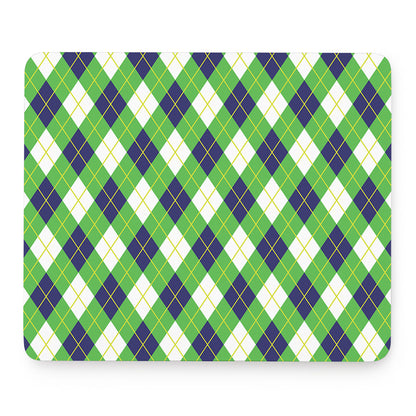 Green Navy And White Argyle Print Mouse Pad