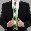 Green Navy And White Argyle Print Necktie