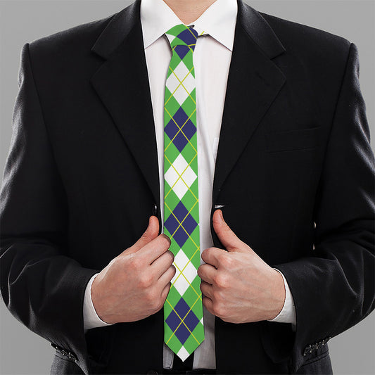 Green Navy And White Argyle Print Necktie