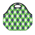 Green Navy And White Argyle Print Neoprene Lunch Bag