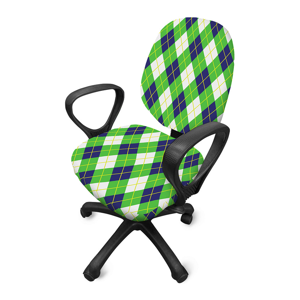 Green Navy And White Argyle Print Office Chair Cover