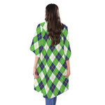 Green Navy And White Argyle Print Open Front Beach Cover Up