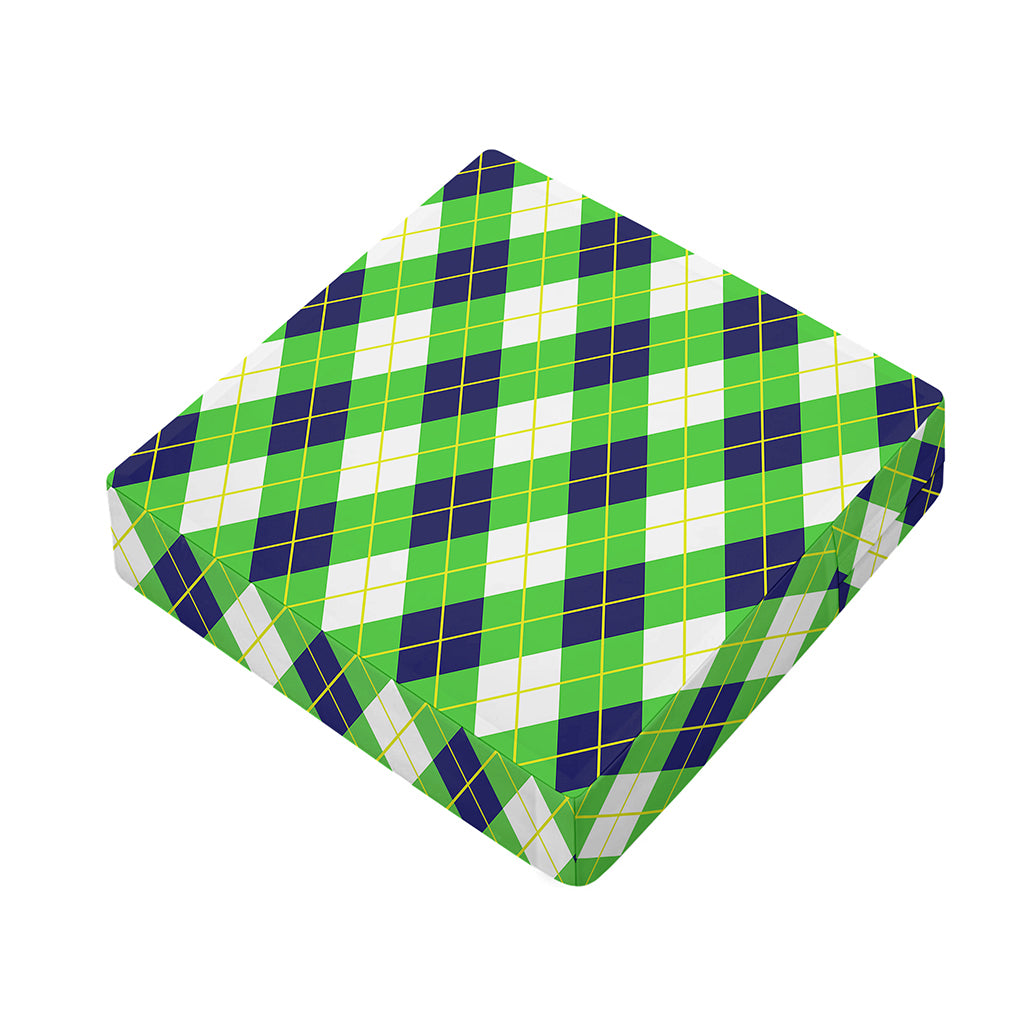 Green Navy And White Argyle Print Outdoor Seat Cushion Cover