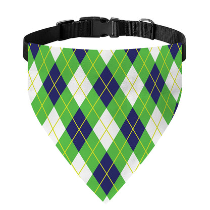 Green Navy And White Argyle Print Over The Collar Dog Bandana