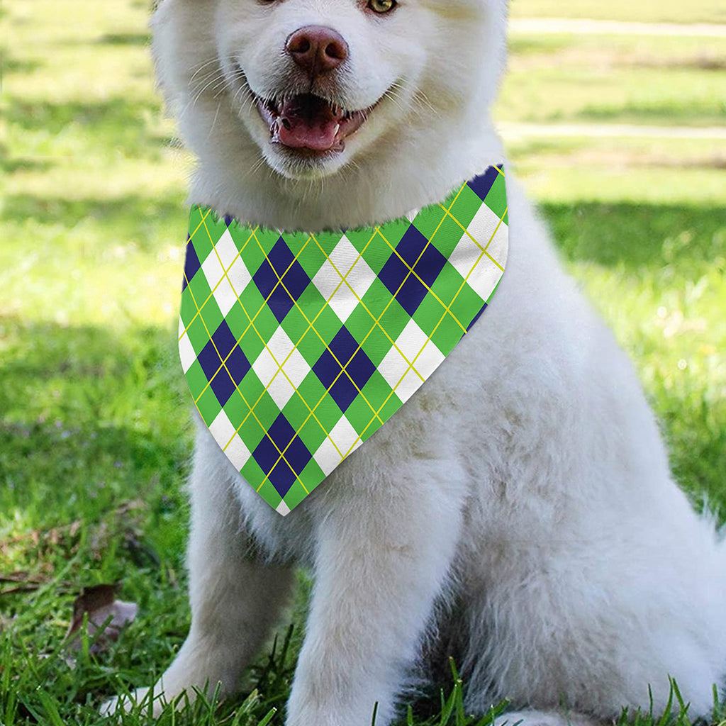 Green Navy And White Argyle Print Over The Collar Dog Bandana