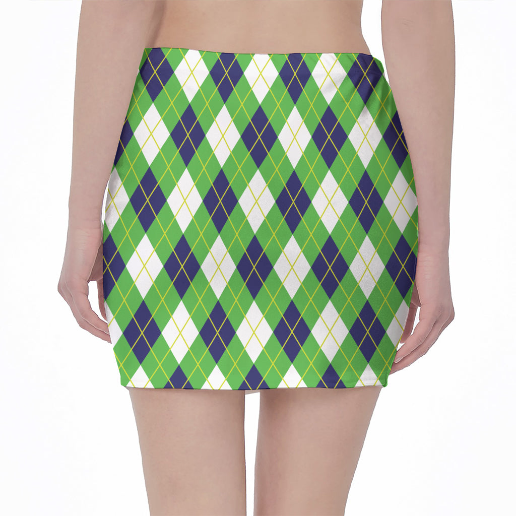 Green Navy And White Argyle Print Pencil Mini Skirt