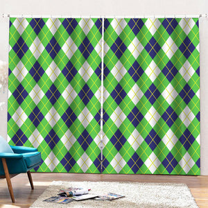 Green Navy And White Argyle Print Pencil Pleat Curtains