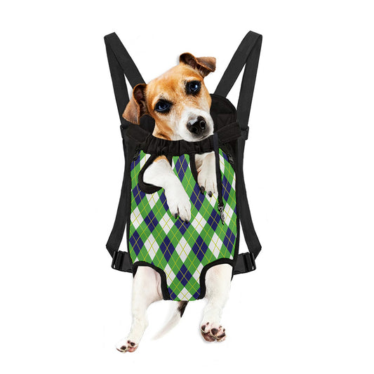 Green Navy And White Argyle Print Pet Carrier Backpack