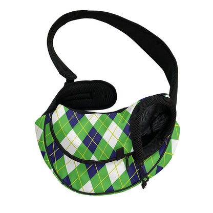 Green Navy And White Argyle Print Pet Sling Carrier